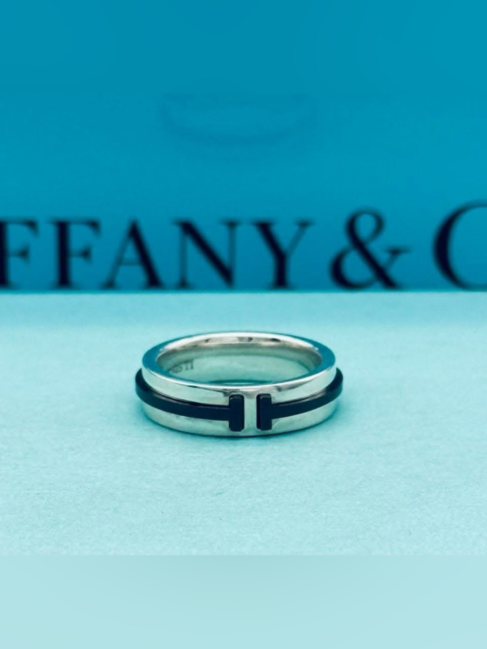 Tiffany & Co Double T ring in Titanium and Silver 6.5 New